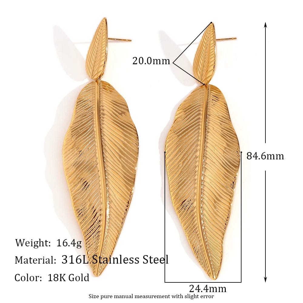 MamacitaSlay Elegant Beach Leaves Drop 316L Stainless Steel Earrings For Women 2024 Trending Luxury Quality Jewelry Wholesale - SHOWLU FASHION STORE