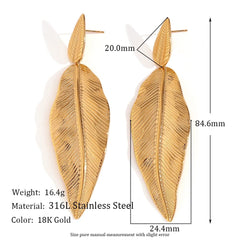 MamacitaSlay Elegant Beach Leaves Drop 316L Stainless Steel Earrings For Women 2024 Trending Luxury Quality Jewelry Wholesale - SHOWLU FASHION STORE