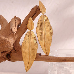 MamacitaSlay Elegant Beach Leaves Drop 316L Stainless Steel Earrings For Women 2024 Trending Luxury Quality Jewelry Wholesale - SHOWLU FASHION STORE