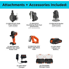 MATRIX 20V MAX Power Tool Kit, Includes Cordless Drill, 12 Attachments and Storage Case (BDCDMT1212KITC1) - SHOWLU FASHION STORE