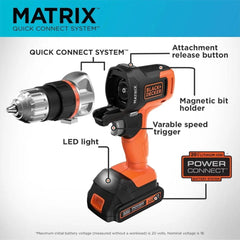 MATRIX 20V MAX Power Tool Kit, Includes Cordless Drill, 12 Attachments and Storage Case (BDCDMT1212KITC1) - SHOWLU FASHION STORE
