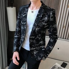 Men Blazer Spring Fashion High - quality Men Korean Version of The Printed Slim Formal Wedding Party Prom Suit Jacket - SHOWLU FASHION STORE