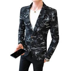 Men Blazer Spring Fashion High - quality Men Korean Version of The Printed Slim Formal Wedding Party Prom Suit Jacket - SHOWLU FASHION STORE