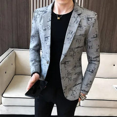 Men Blazer Spring Fashion High - quality Men Korean Version of The Printed Slim Formal Wedding Party Prom Suit Jacket - SHOWLU FASHION STORE