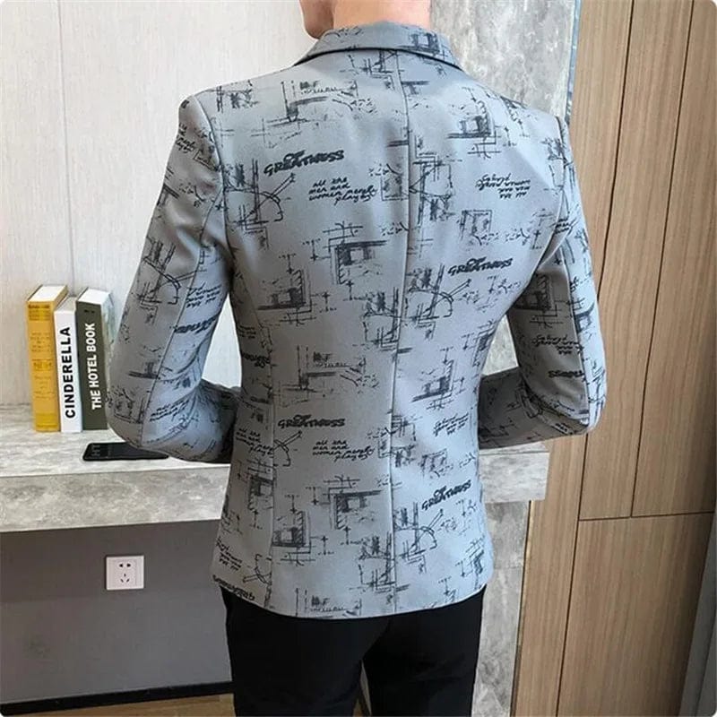 Men Blazer Spring Fashion High - quality Men Korean Version of The Printed Slim Formal Wedding Party Prom Suit Jacket - SHOWLU FASHION STORE