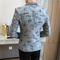 Men Blazer Spring Fashion High - quality Men Korean Version of The Printed Slim Formal Wedding Party Prom Suit Jacket - SHOWLU FASHION STORE