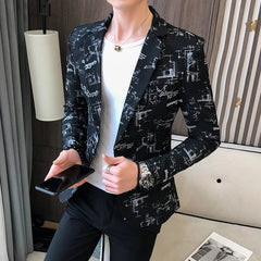 Men Blazer Spring Fashion High - quality Men Korean Version of The Printed Slim Formal Wedding Party Prom Suit Jacket - SHOWLU FASHION STORE