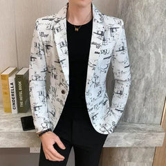 Men Blazer Spring Fashion High - quality Men Korean Version of The Printed Slim Formal Wedding Party Prom Suit Jacket - SHOWLU FASHION STORE
