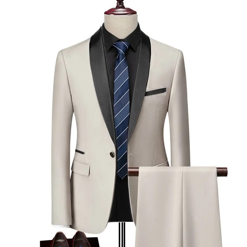 Men Lapel Black Collar 3 Pcs Suit Set Coat Vest Trousers / Business Groomsmen Groom Wedding Dress Fprmal Blazer Pants Waistcoat - SHOWLU FASHION STORE