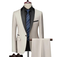 Men Lapel Black Collar 3 Pcs Suit Set Coat Vest Trousers / Business Groomsmen Groom Wedding Dress Fprmal Blazer Pants Waistcoat - SHOWLU FASHION STORE