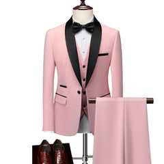 Men Lapel Black Collar 3 Pcs Suit Set Coat Vest Trousers / Business Groomsmen Groom Wedding Dress Fprmal Blazer Pants Waistcoat - SHOWLU FASHION STORE