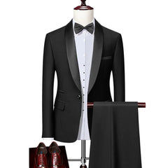 Men Lapel Black Collar 3 Pcs Suit Set Coat Vest Trousers / Business Groomsmen Groom Wedding Dress Fprmal Blazer Pants Waistcoat - SHOWLU FASHION STORE