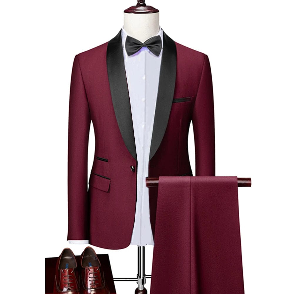 Men Lapel Black Collar 3 Pcs Suit Set Coat Vest Trousers / Business Groomsmen Groom Wedding Dress Fprmal Blazer Pants Waistcoat - SHOWLU FASHION STORE