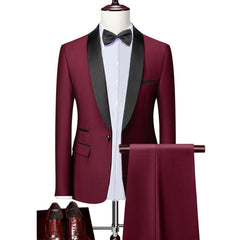 Men Lapel Black Collar 3 Pcs Suit Set Coat Vest Trousers / Business Groomsmen Groom Wedding Dress Fprmal Blazer Pants Waistcoat - SHOWLU FASHION STORE
