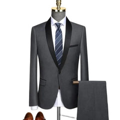 Men Lapel Black Collar 3 Pcs Suit Set Coat Vest Trousers / Business Groomsmen Groom Wedding Dress Fprmal Blazer Pants Waistcoat - SHOWLU FASHION STORE