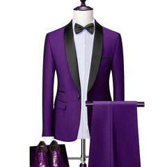 Men Lapel Black Collar 3 Pcs Suit Set Coat Vest Trousers / Business Groomsmen Groom Wedding Dress Fprmal Blazer Pants Waistcoat - SHOWLU FASHION STORE