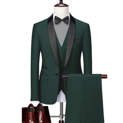Men Lapel Black Collar 3 Pcs Suit Set Coat Vest Trousers / Business Groomsmen Groom Wedding Dress Fprmal Blazer Pants Waistcoat - SHOWLU FASHION STORE
