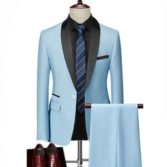 Men Lapel Black Collar 3 Pcs Suit Set Coat Vest Trousers / Business Groomsmen Groom Wedding Dress Fprmal Blazer Pants Waistcoat - SHOWLU FASHION STORE