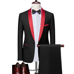 Men Lapel Black Collar 3 Pcs Suit Set Coat Vest Trousers / Business Groomsmen Groom Wedding Dress Fprmal Blazer Pants Waistcoat - SHOWLU FASHION STORE