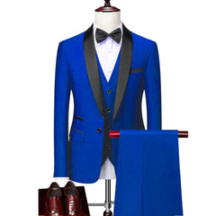 Men Lapel Black Collar 3 Pcs Suit Set Coat Vest Trousers / Business Groomsmen Groom Wedding Dress Fprmal Blazer Pants Waistcoat - SHOWLU FASHION STORE