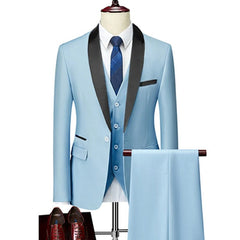 Men Lapel Black Collar 3 Pcs Suit Set Coat Vest Trousers / Business Groomsmen Groom Wedding Dress Fprmal Blazer Pants Waistcoat - SHOWLU FASHION STORE