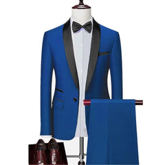 Men Lapel Black Collar 3 Pcs Suit Set Coat Vest Trousers / Business Groomsmen Groom Wedding Dress Fprmal Blazer Pants Waistcoat - SHOWLU FASHION STORE