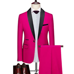Men Lapel Black Collar 3 Pcs Suit Set Coat Vest Trousers / Business Groomsmen Groom Wedding Dress Fprmal Blazer Pants Waistcoat - SHOWLU FASHION STORE