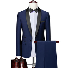 Men Lapel Black Collar 3 Pcs Suit Set Coat Vest Trousers / Business Groomsmen Groom Wedding Dress Fprmal Blazer Pants Waistcoat - SHOWLU FASHION STORE
