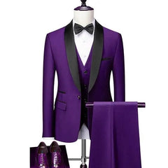 Men Lapel Black Collar 3 Pcs Suit Set Coat Vest Trousers / Business Groomsmen Groom Wedding Dress Fprmal Blazer Pants Waistcoat - SHOWLU FASHION STORE