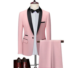 Men Lapel Black Collar 3 Pcs Suit Set Coat Vest Trousers / Business Groomsmen Groom Wedding Dress Fprmal Blazer Pants Waistcoat - SHOWLU FASHION STORE