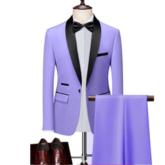 Men Lapel Black Collar 3 Pcs Suit Set Coat Vest Trousers / Business Groomsmen Groom Wedding Dress Fprmal Blazer Pants Waistcoat - SHOWLU FASHION STORE
