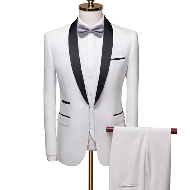 Men Lapel Black Collar 3 Pcs Suit Set Coat Vest Trousers / Business Groomsmen Groom Wedding Dress Fprmal Blazer Pants Waistcoat - SHOWLU FASHION STORE