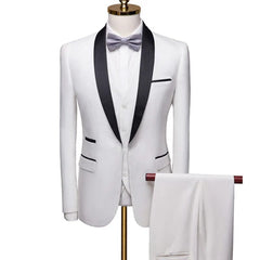 Men Lapel Black Collar 3 Pcs Suit Set Coat Vest Trousers / Business Groomsmen Groom Wedding Dress Fprmal Blazer Pants Waistcoat - SHOWLU FASHION STORE