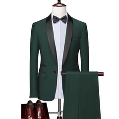 Men Lapel Black Collar 3 Pcs Suit Set Coat Vest Trousers / Business Groomsmen Groom Wedding Dress Fprmal Blazer Pants Waistcoat - SHOWLU FASHION STORE