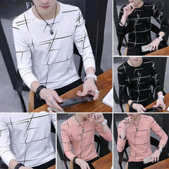 Men Long Sleeve T-shirt Soft Breathable Men's Contrast Color T-shirt Stylish Long Sleeve Top for Commute Fall Spring Men T-shirt - SHOWLU FASHION STORE