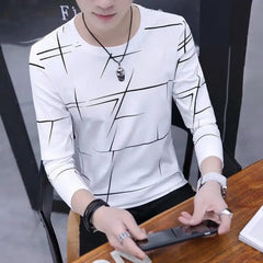 Men Long Sleeve T-shirt Soft Breathable Men's Contrast Color T-shirt Stylish Long Sleeve Top for Commute Fall Spring Men T-shirt - SHOWLU FASHION STORE