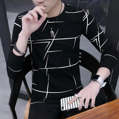 Men Long Sleeve T-shirt Soft Breathable Men's Contrast Color T-shirt Stylish Long Sleeve Top for Commute Fall Spring Men T-shirt - SHOWLU FASHION STORE