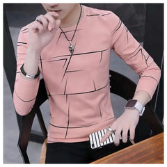 Men Long Sleeve T-shirt Soft Breathable Men's Contrast Color T-shirt Stylish Long Sleeve Top for Commute Fall Spring Men T-shirt - SHOWLU FASHION STORE