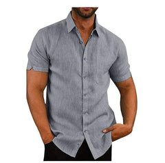 Men Short Sleeve Summer Solid Shirts Casual Loose Tops Tee - SHOWLU FASHION STORE