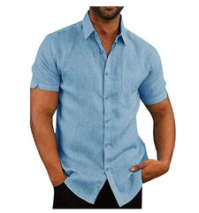 Men Short Sleeve Summer Solid Shirts Casual Loose Tops Tee - SHOWLU FASHION STORE