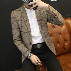 Men Suit Blazers Jackets New Spring Autumn Plaid Casual Suits Jackets Coats Business Formal Wear Men Slim Fit Blazers Size 5XL - SHOWLU FASHION STORE