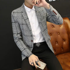 Men Suit Blazers Jackets New Spring Autumn Plaid Casual Suits Jackets Coats Business Formal Wear Men Slim Fit Blazers Size 5XL - SHOWLU FASHION STORE