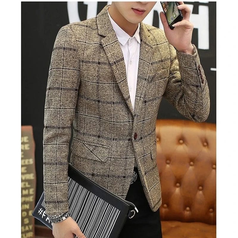 Men Suit Blazers Jackets New Spring Autumn Plaid Casual Suits Jackets Coats Business Formal Wear Men Slim Fit Blazers Size 5XL - SHOWLU FASHION STORE