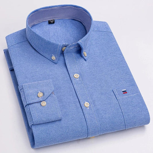Men's 100% Cotton Shirt Long Sleeve Plaid Oxford Casual Solid Color Print Regular Fit Formal Dress Shirt Oversized 7XL 6XL 5XL - SHOWLU FASHION STORE