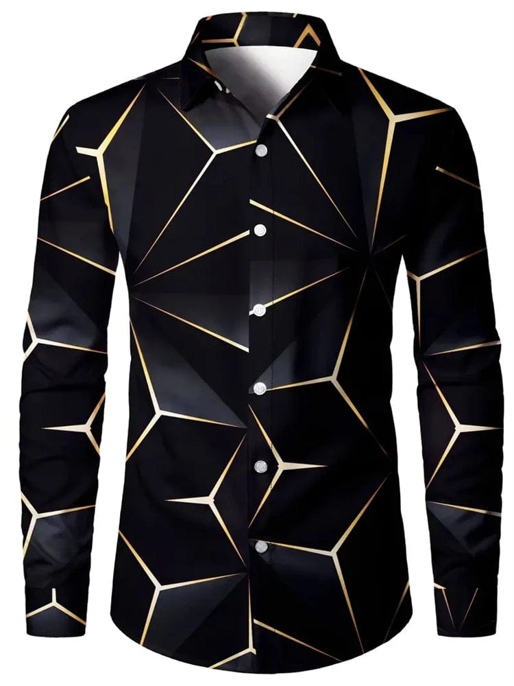 Men's 3D Textured Printed Casual Shirt Buttoned Long Sleeve Autumn Versatile Lapel Luxury Fashion Long Sleeve Shirt Party Dresse - SHOWLU FASHION STORE