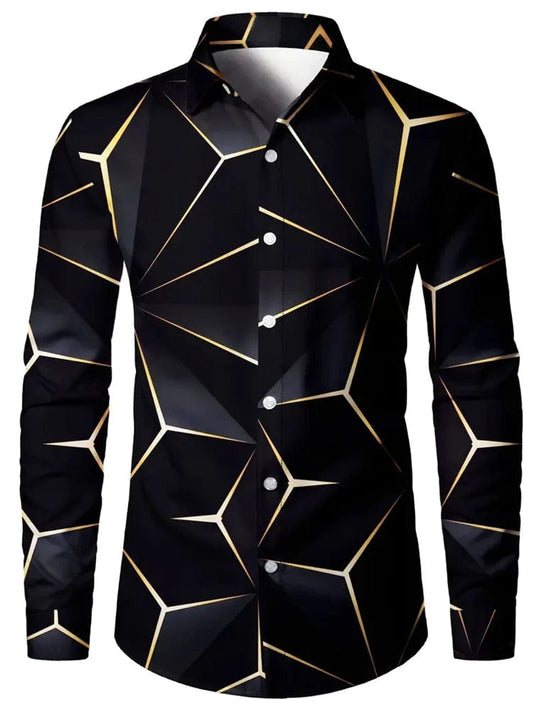 Men's 3D Textured Printed Casual Shirt Buttoned Long Sleeve Autumn Versatile Lapel Luxury Fashion Long Sleeve Shirt Party Dresse - SHOWLU FASHION STORE
