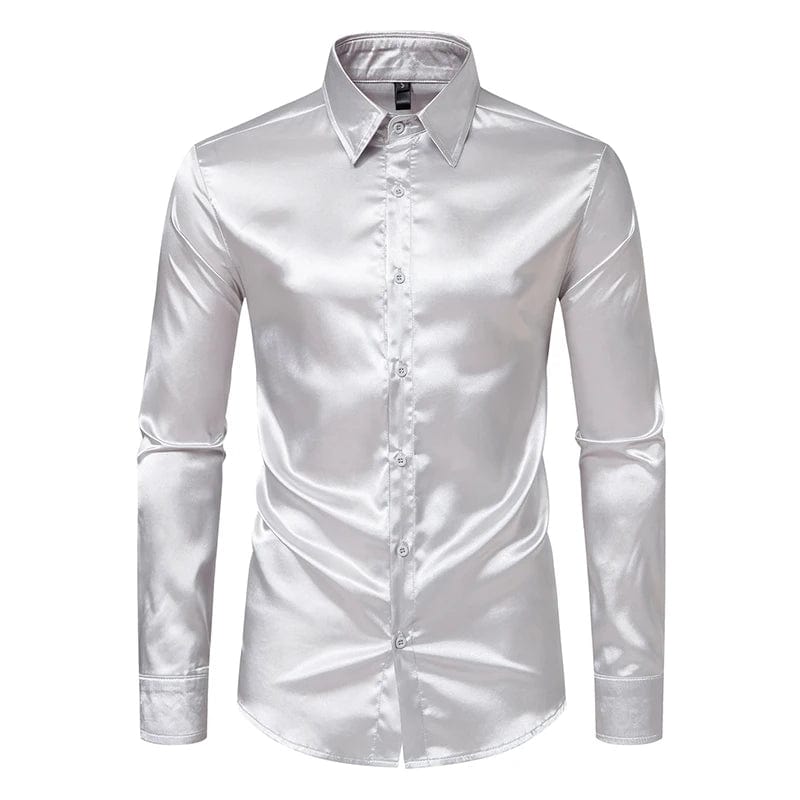 Men's Black Satin Luxury Dress Shirts Fashion Silk Smooth Tuxedo Shirt Solid Wedding Party Prom Casual Shirt Business Office - SHOWLU FASHION STORE