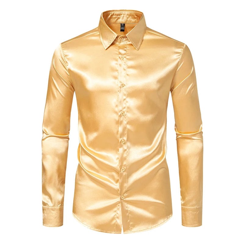 Men's Black Satin Luxury Dress Shirts Fashion Silk Smooth Tuxedo Shirt Solid Wedding Party Prom Casual Shirt Business Office - SHOWLU FASHION STORE