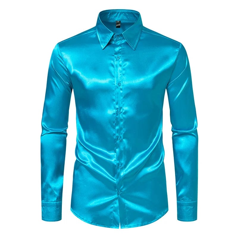 Men's Black Satin Luxury Dress Shirts Fashion Silk Smooth Tuxedo Shirt Solid Wedding Party Prom Casual Shirt Business Office - SHOWLU FASHION STORE