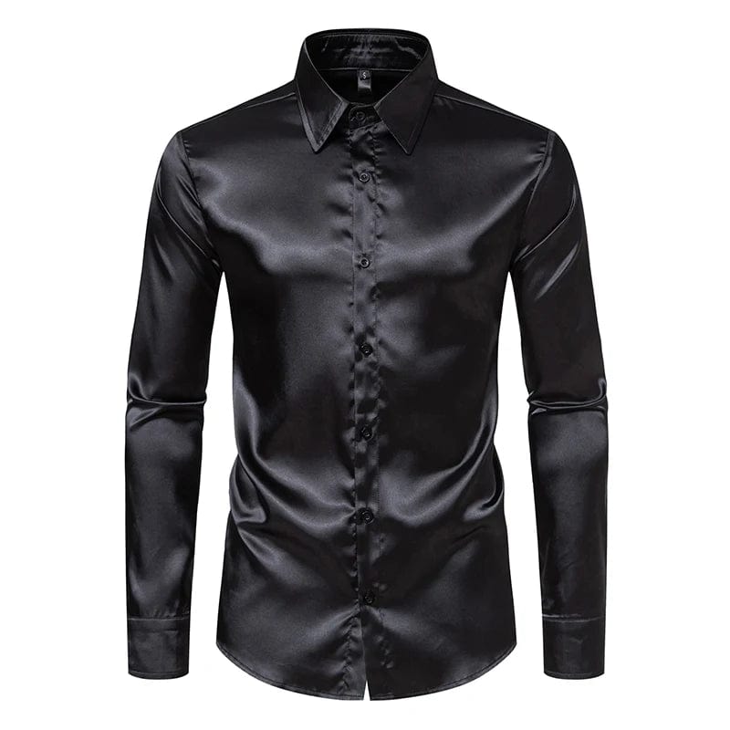 Men's Black Satin Luxury Dress Shirts Fashion Silk Smooth Tuxedo Shirt Solid Wedding Party Prom Casual Shirt Business Office - SHOWLU FASHION STORE